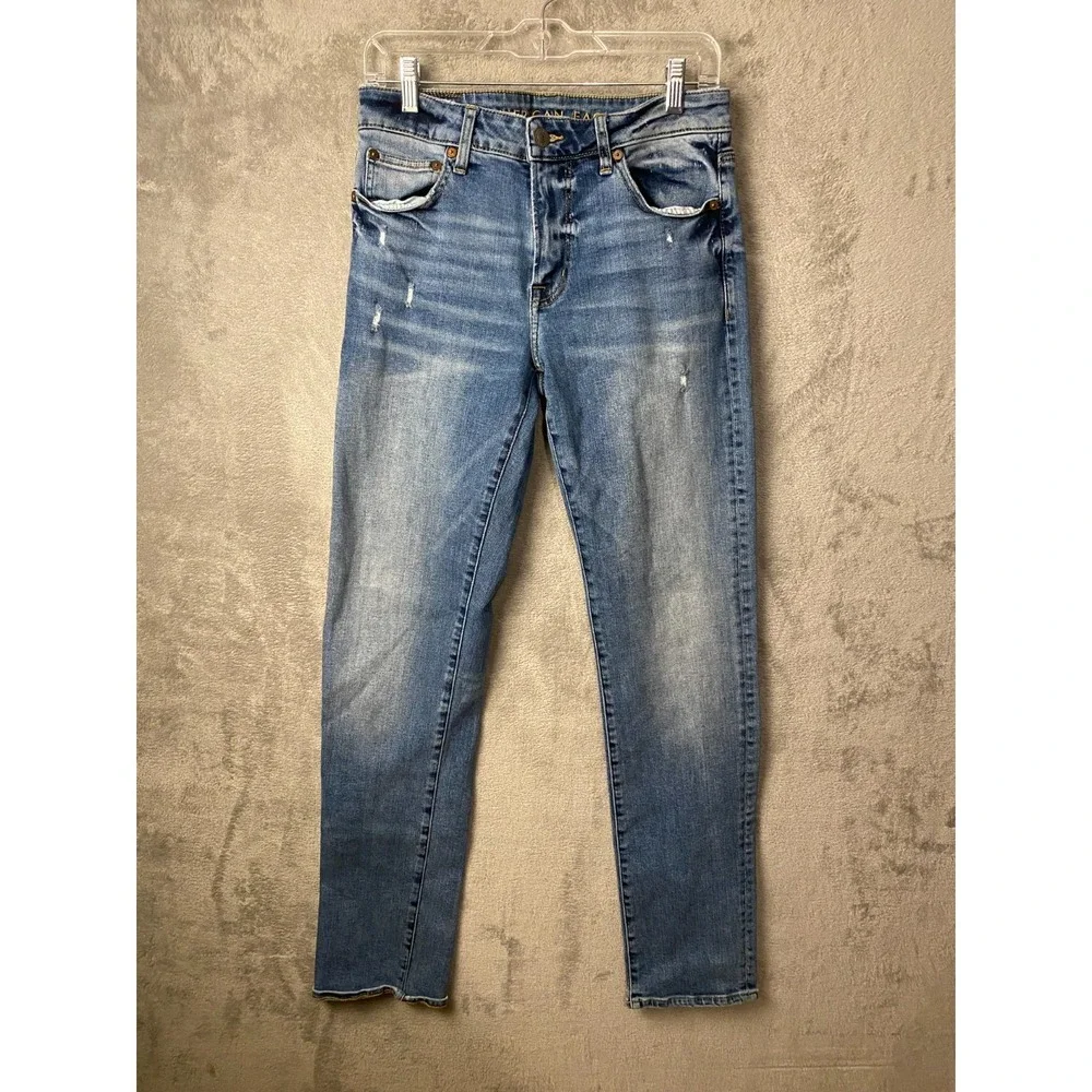 American Eagle Original Straight Flex Jeans Men's 30x34 Blue Distressed Denim